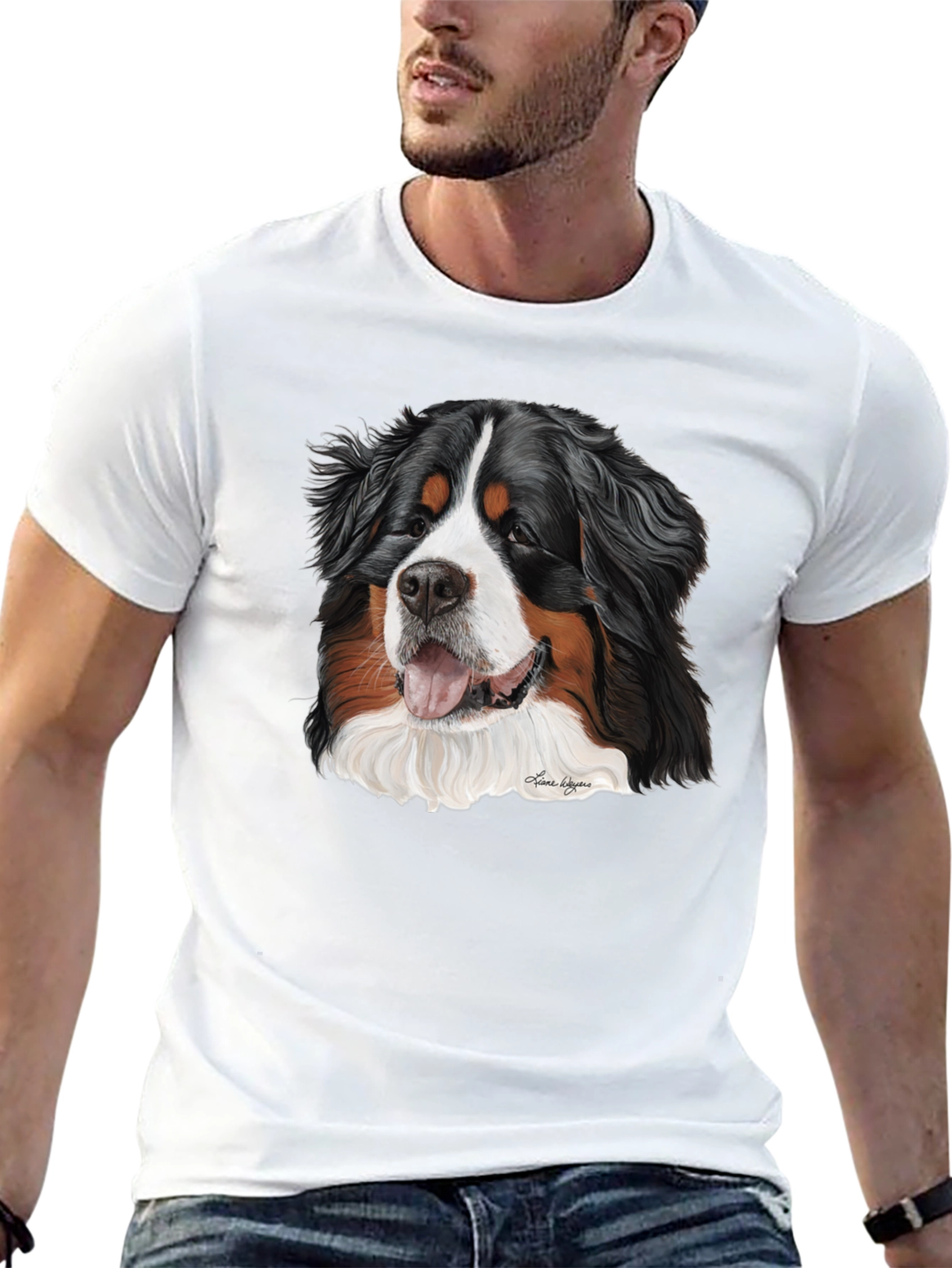 Bernese Mountain Dog Graphic Tee - Black Cotton Blend