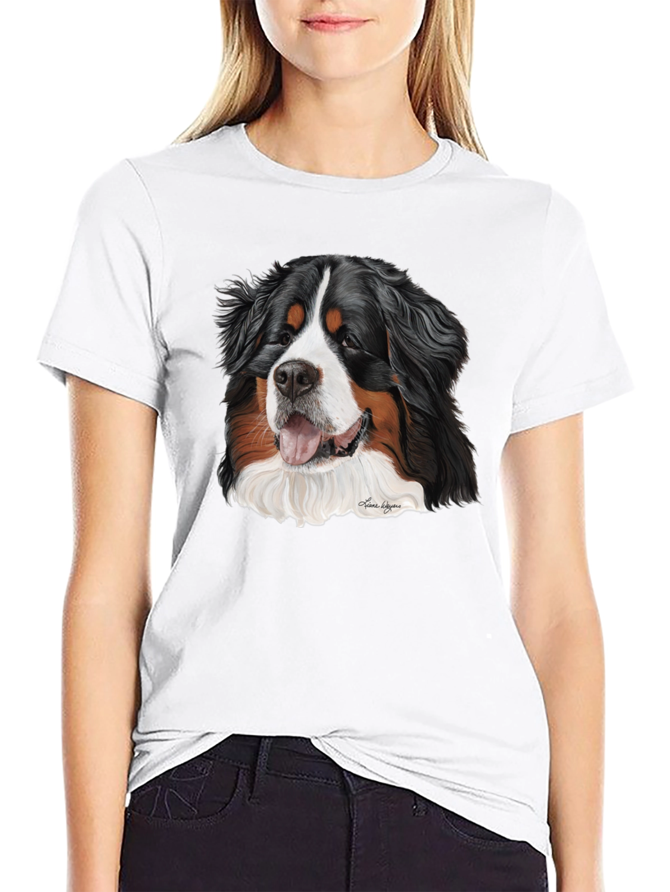 Bernese Mountain Dog Graphic Tee - Black Cotton Blend