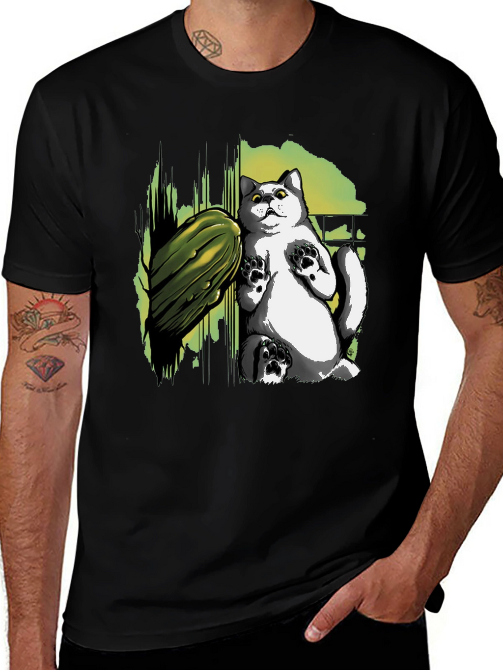 Cat and Zucchini Graphic Tee - Black