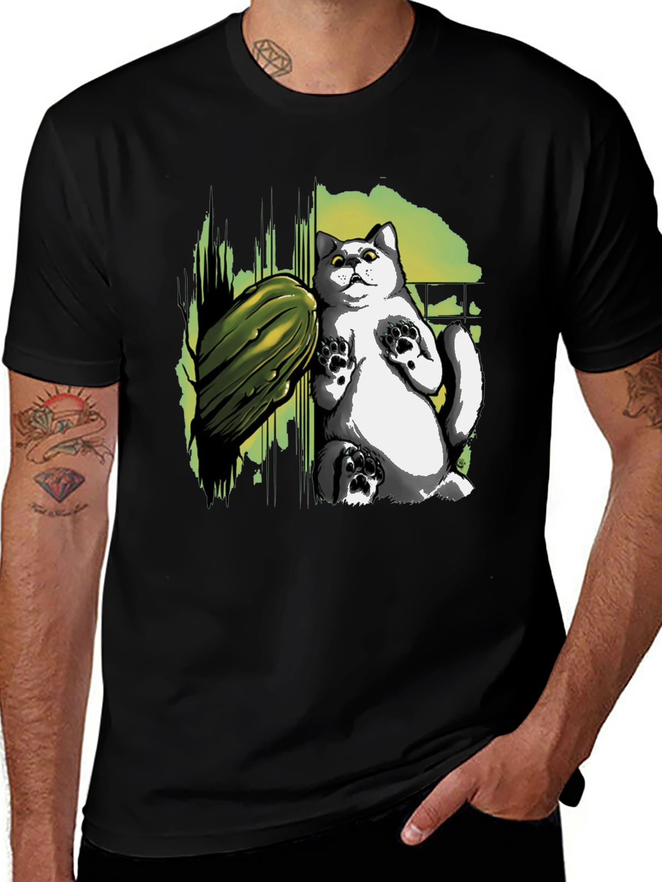 Cat and Zucchini Graphic Tee - Black