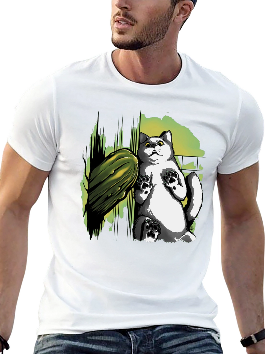 Cat and Zucchini Graphic Tee - Black