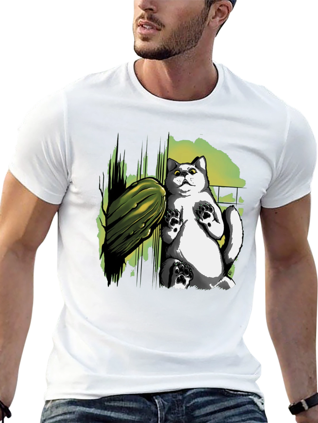 Cat and Zucchini Graphic Tee - Black