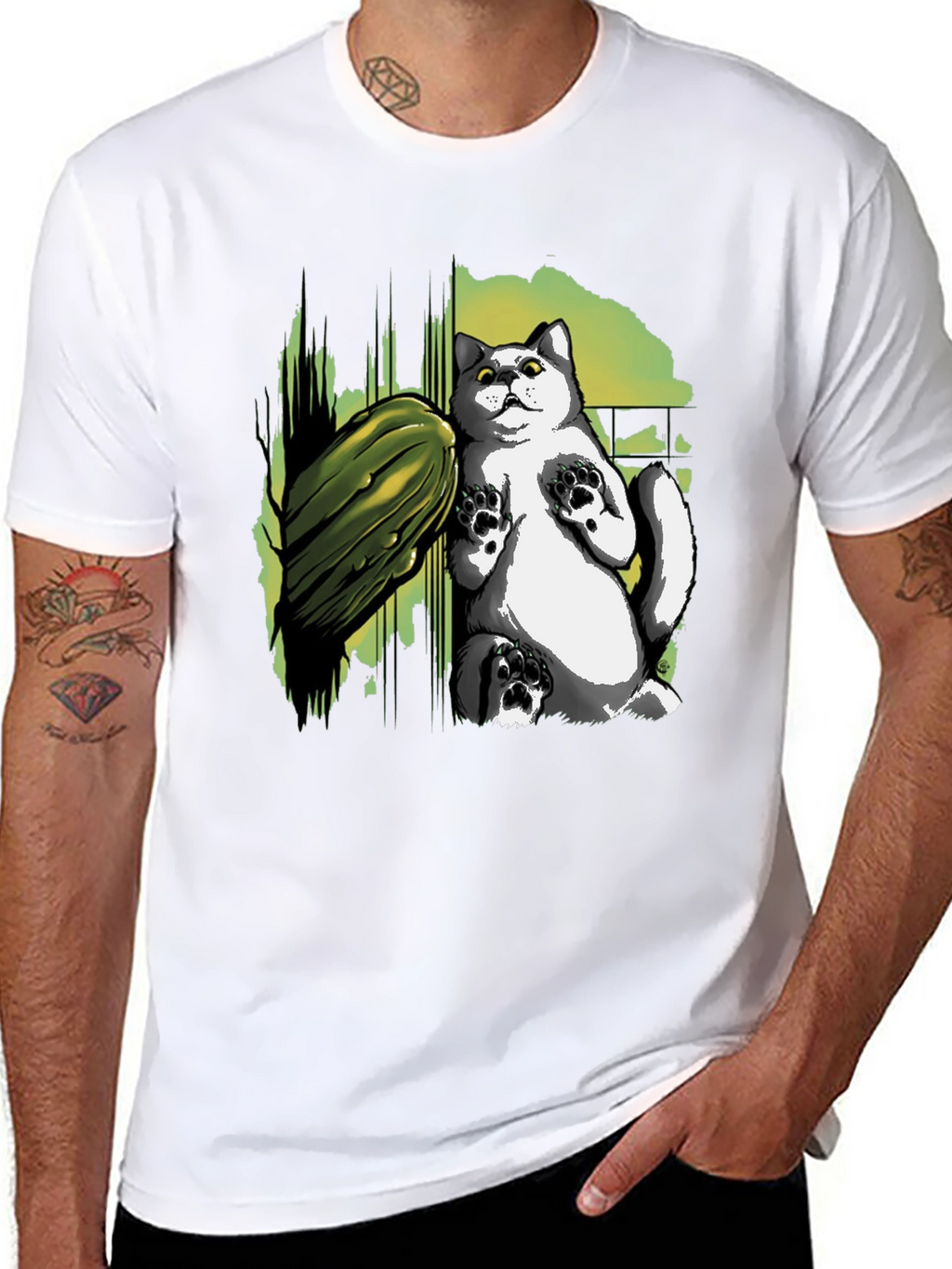 Cat and Zucchini Graphic Tee - Black