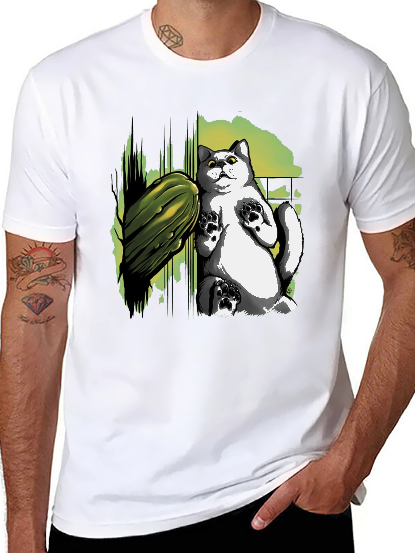 Cat and Zucchini Graphic Tee - Black