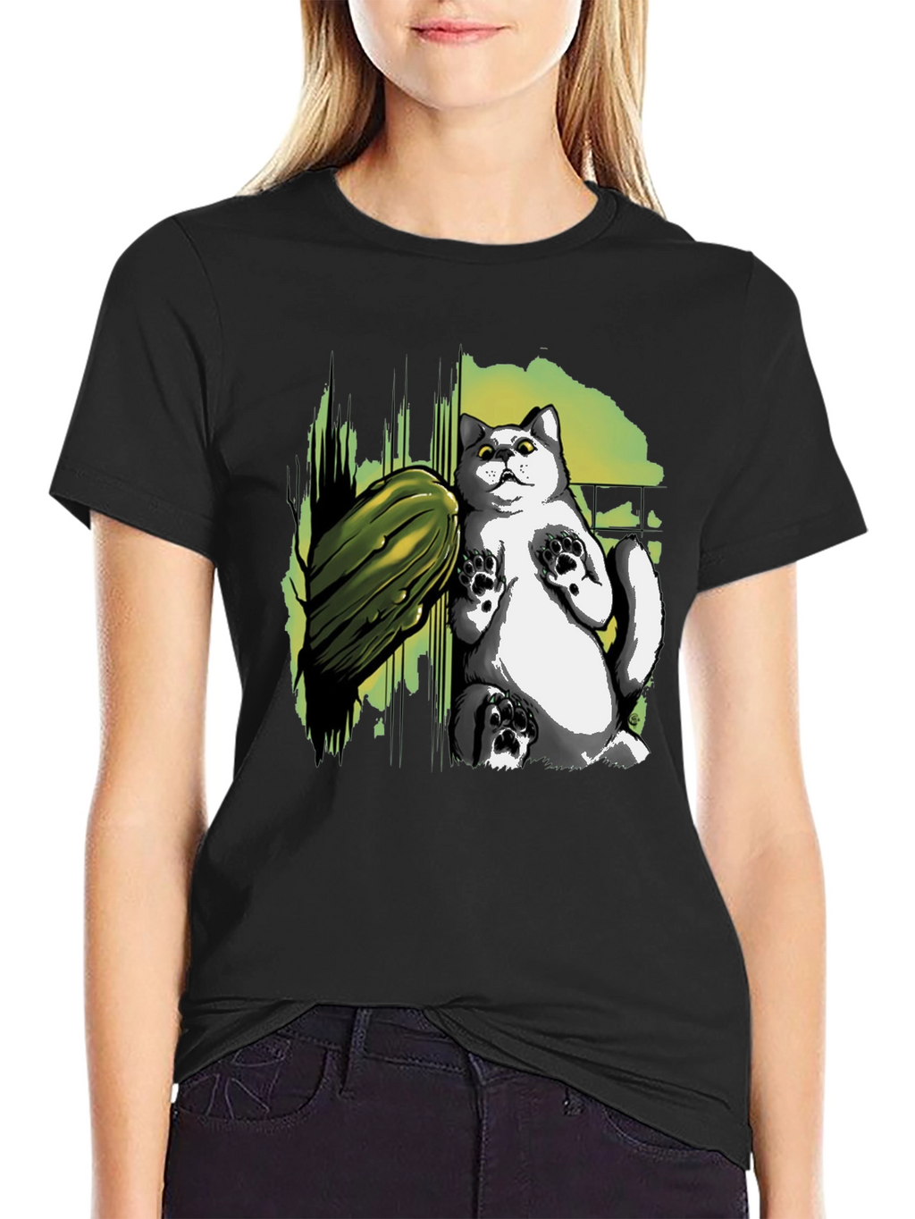 Cat and Zucchini Graphic Tee - Black