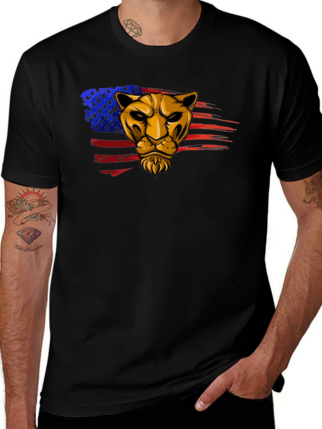 American Pride Lion Graphic Tee - Black