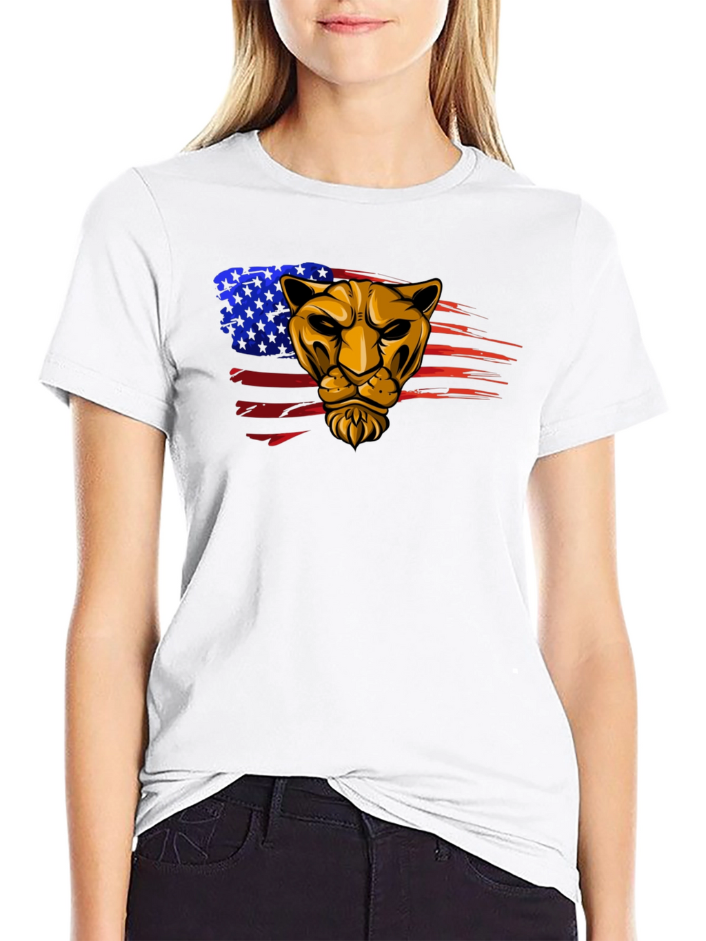 American Pride Lion Graphic Tee - Black