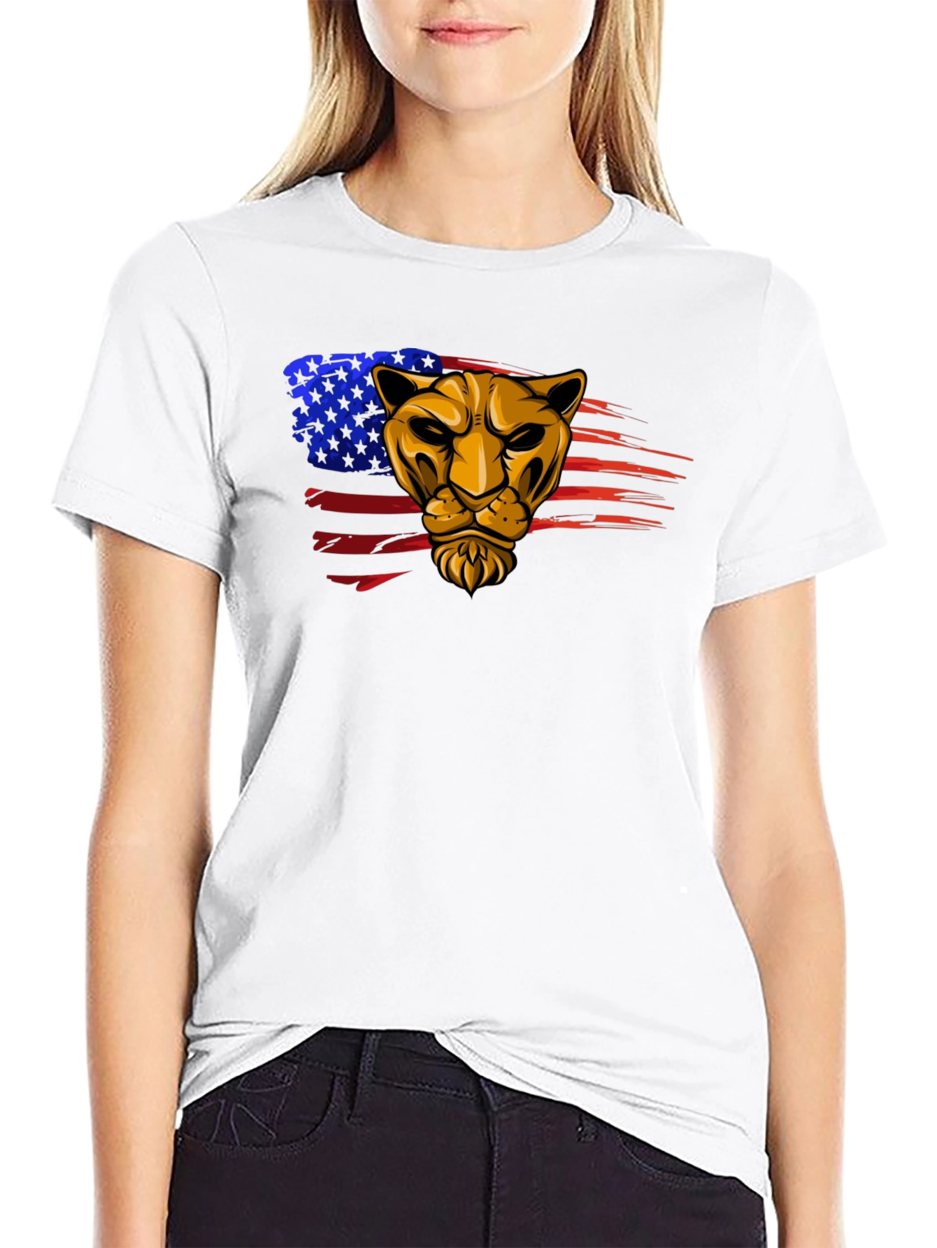 American Pride Lion Graphic Tee - Black