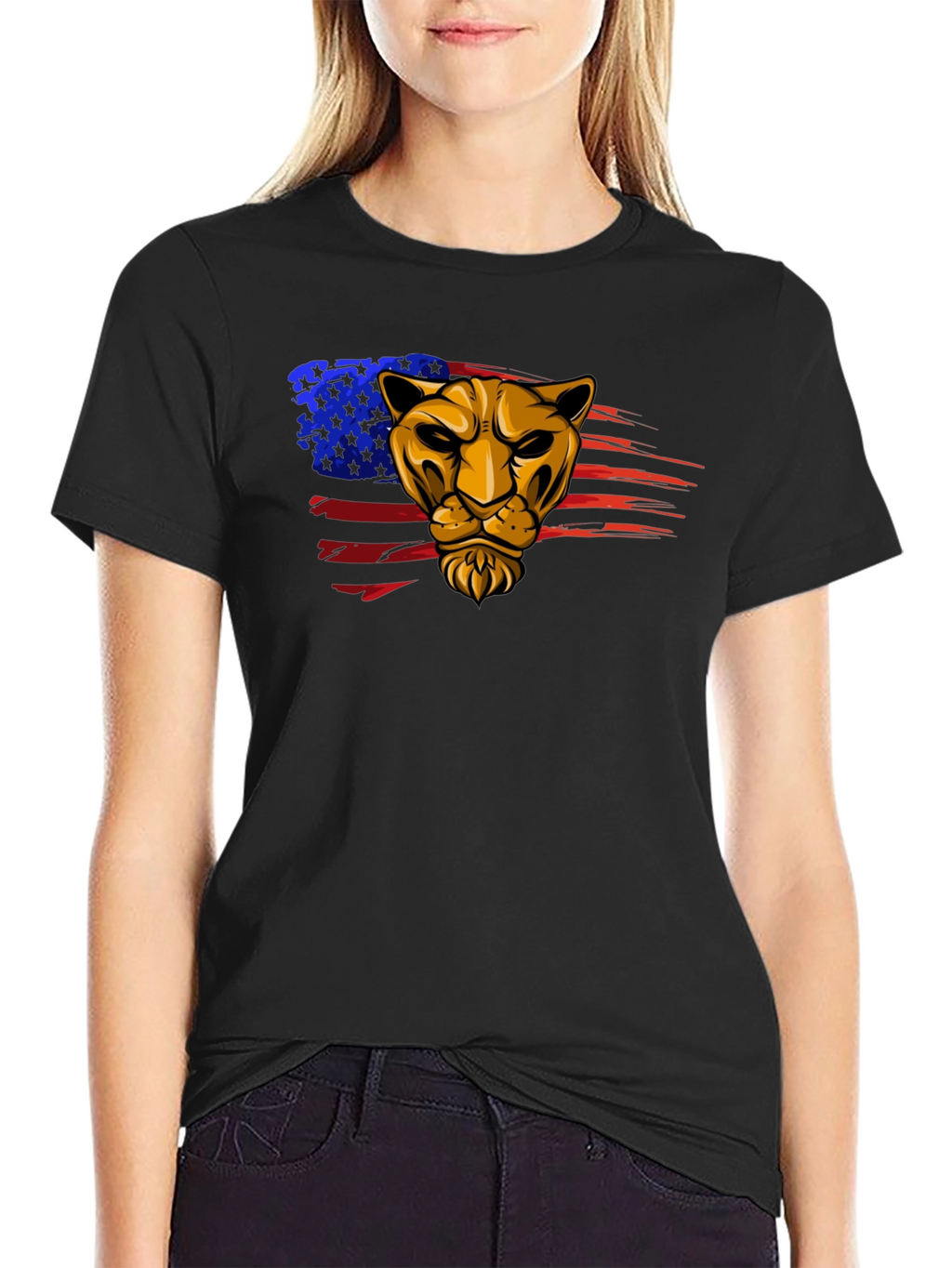 American Pride Lion Graphic Tee - Black