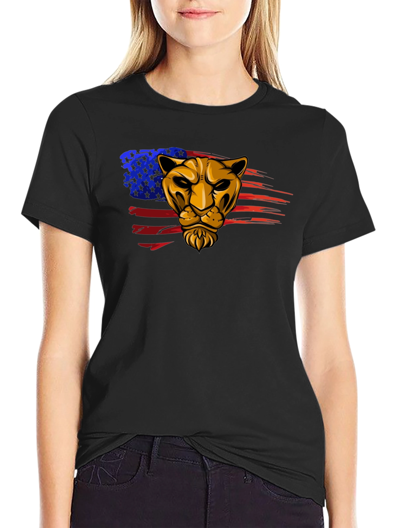 American Pride Lion Graphic Tee - Black