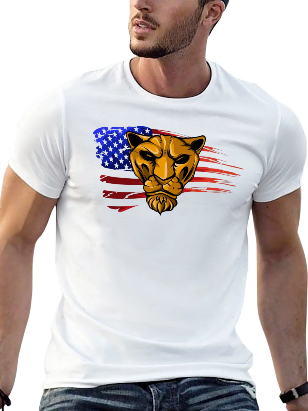 American Pride Lion Graphic Tee - Black