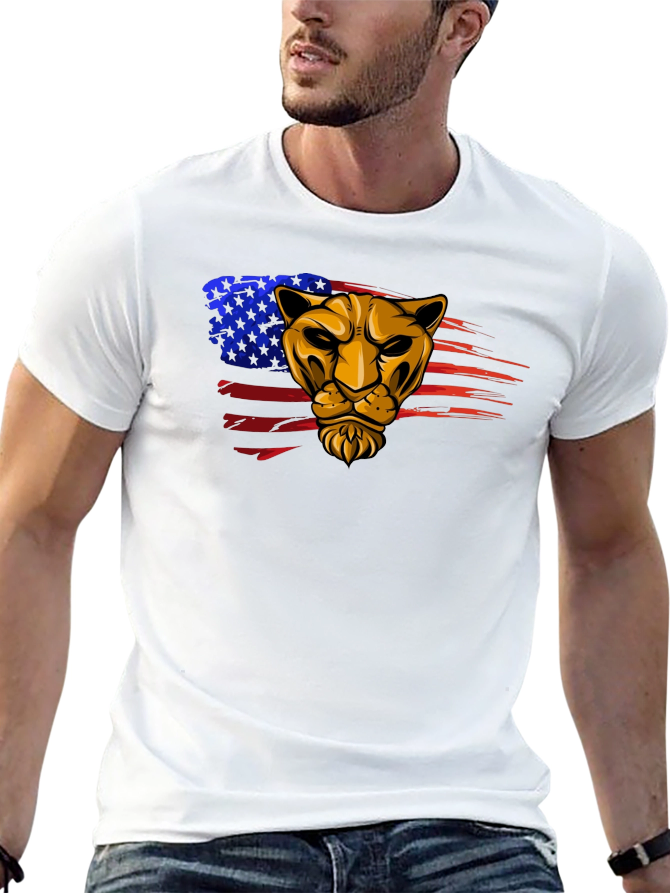 American Pride Lion Graphic Tee - Black