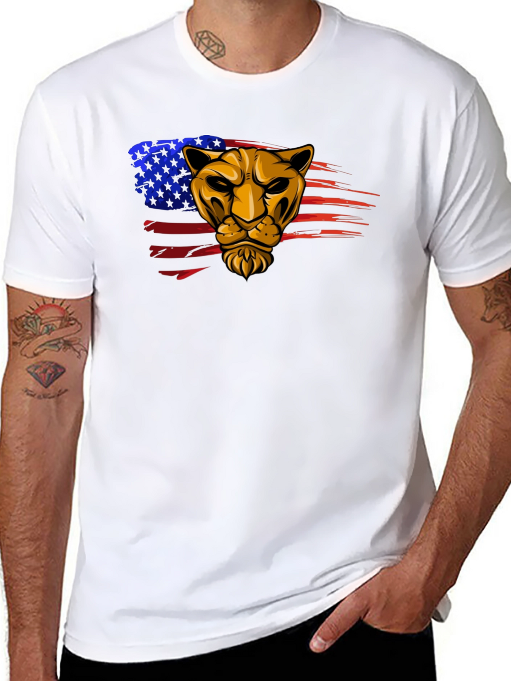 American Pride Lion Graphic Tee - Black