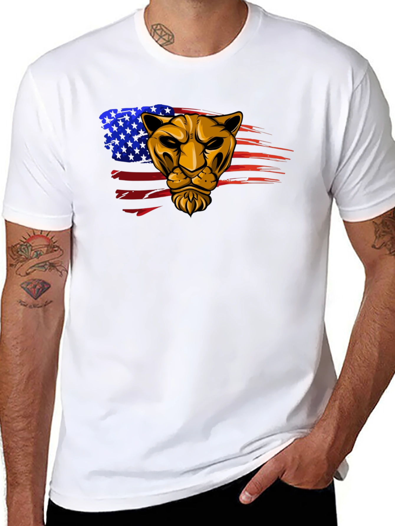 American Pride Lion Graphic Tee - Black