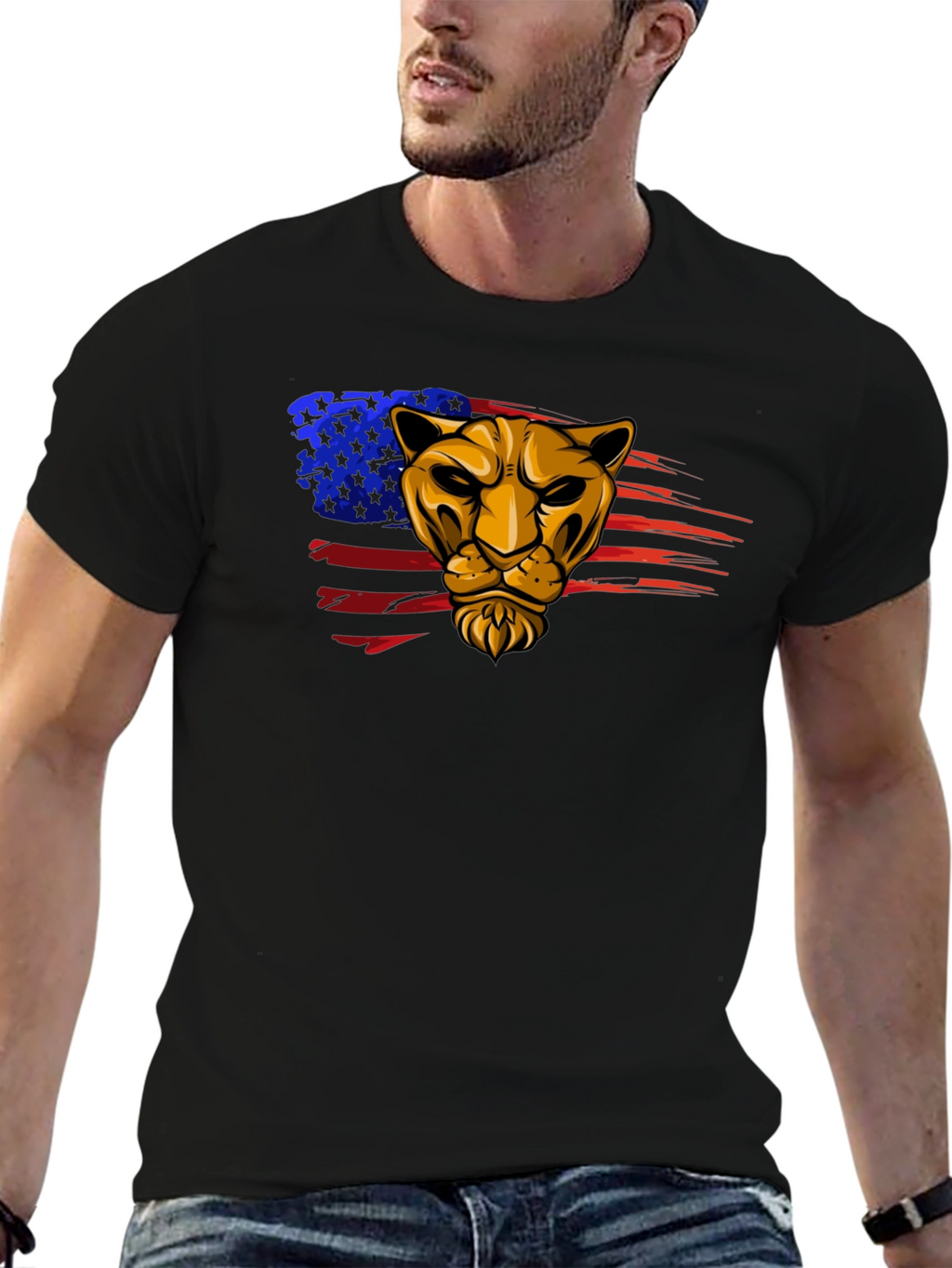 American Pride Lion Graphic Tee - Black