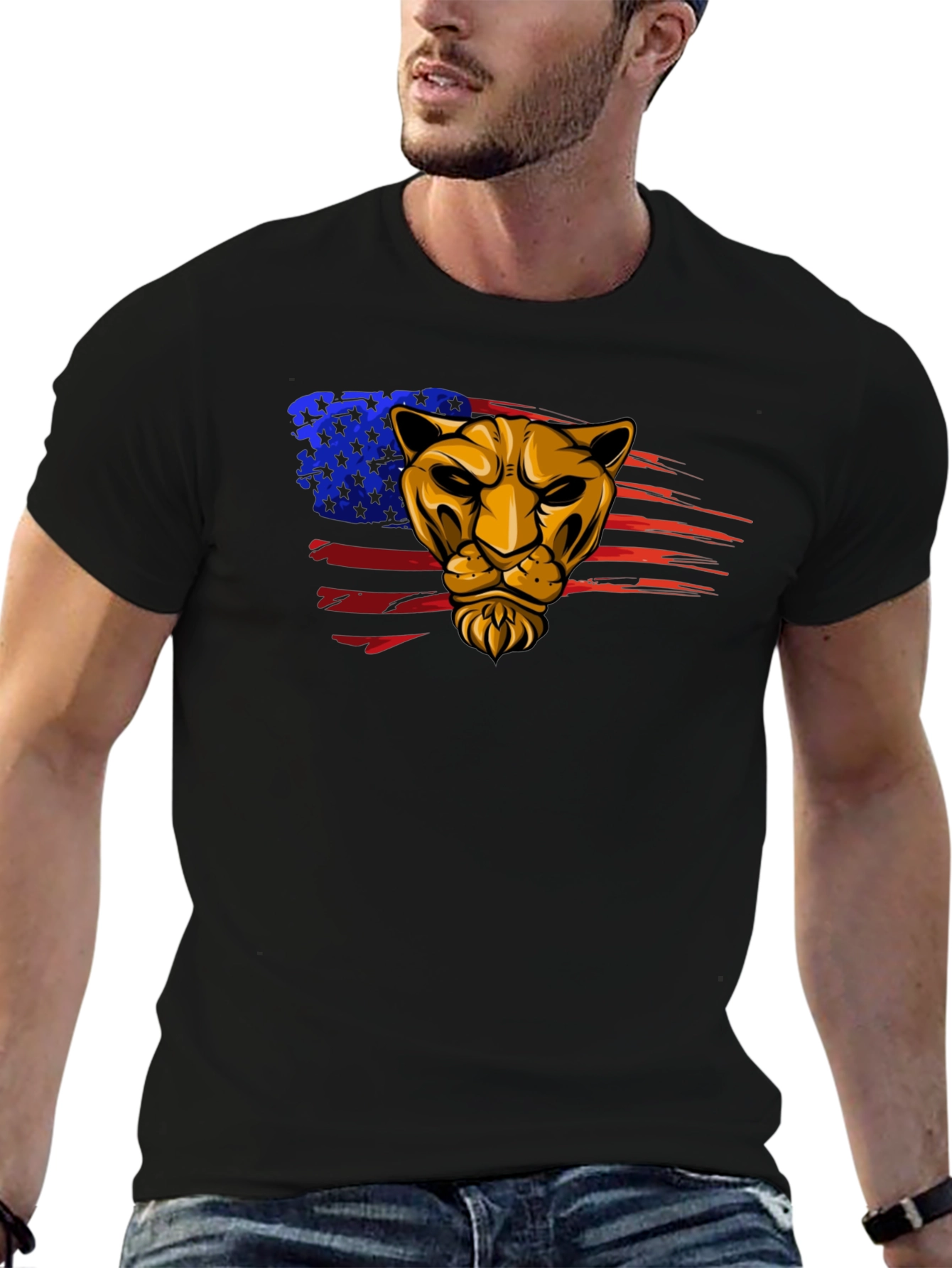 American Pride Lion Graphic Tee - Black
