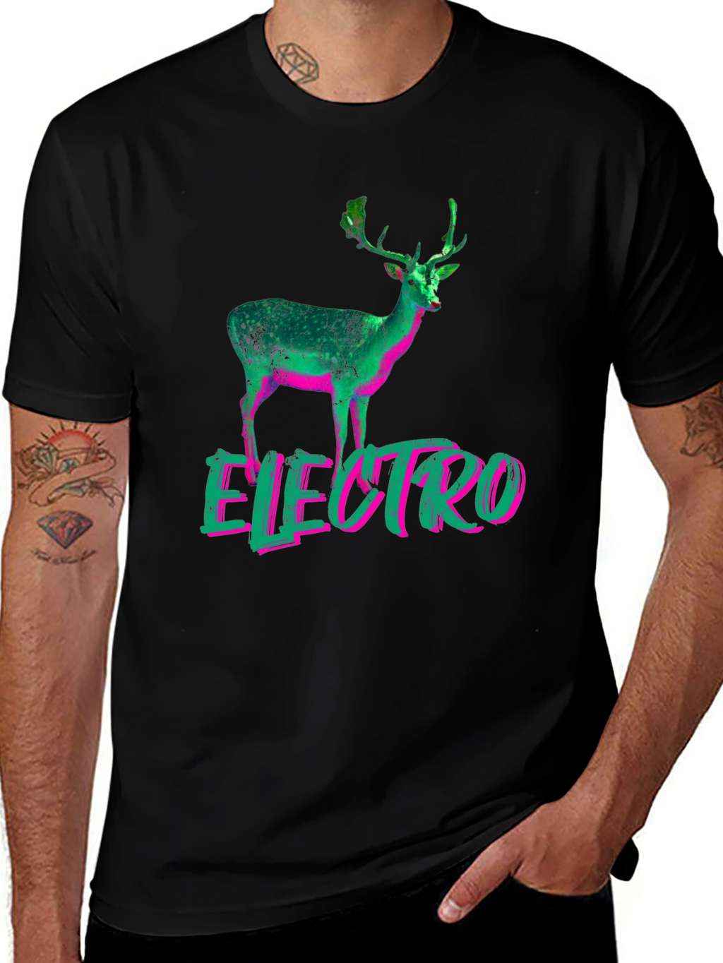 Electro Deer Graphic Black T-Shirt