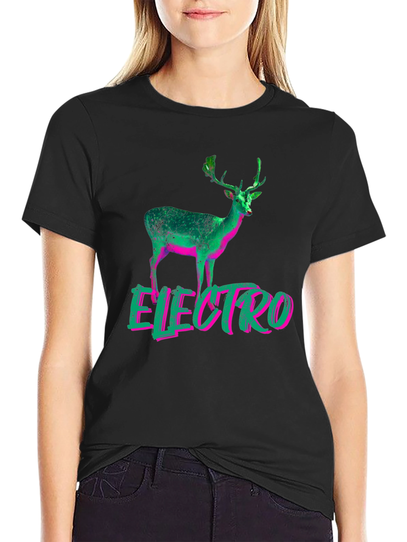 Electro Deer Graphic Black T-Shirt