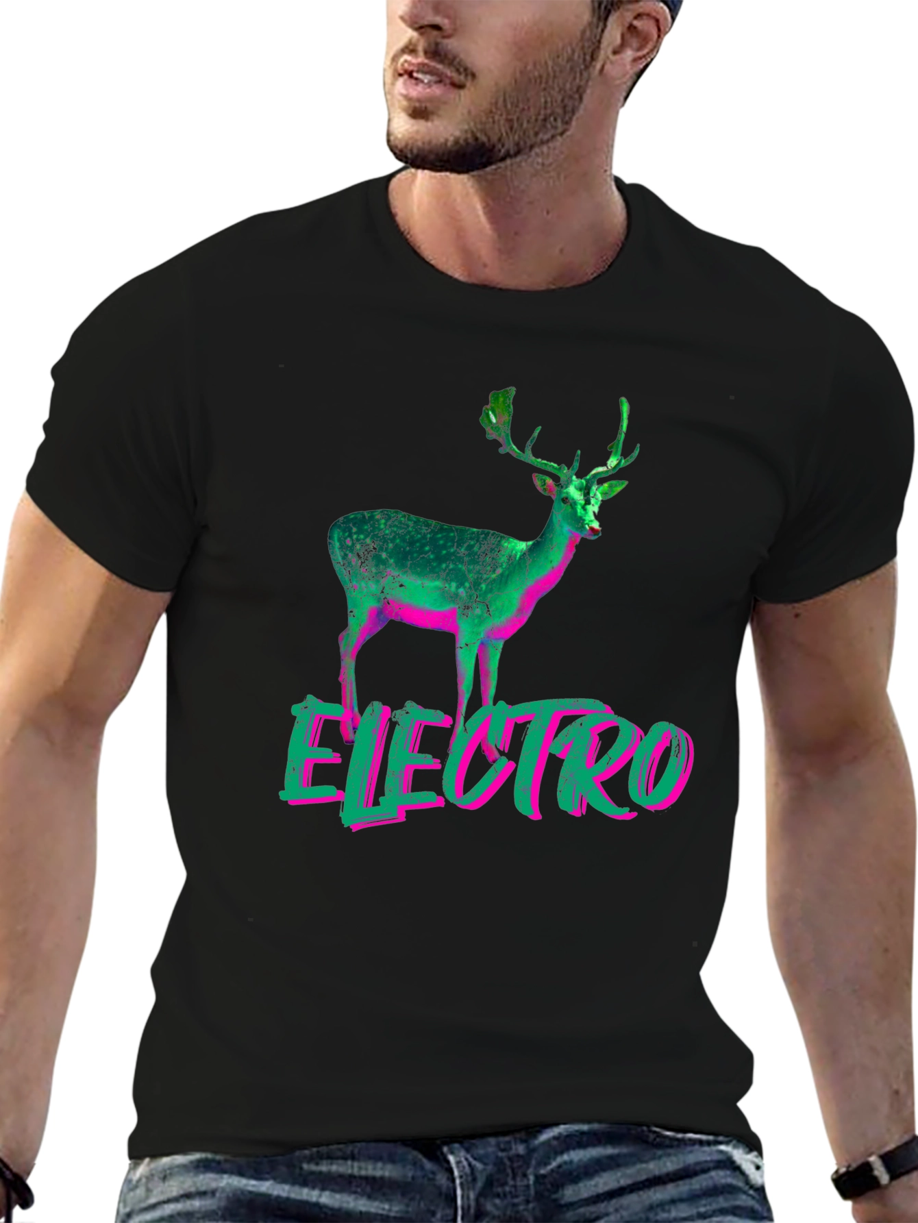 Electro Deer Graphic Black T-Shirt