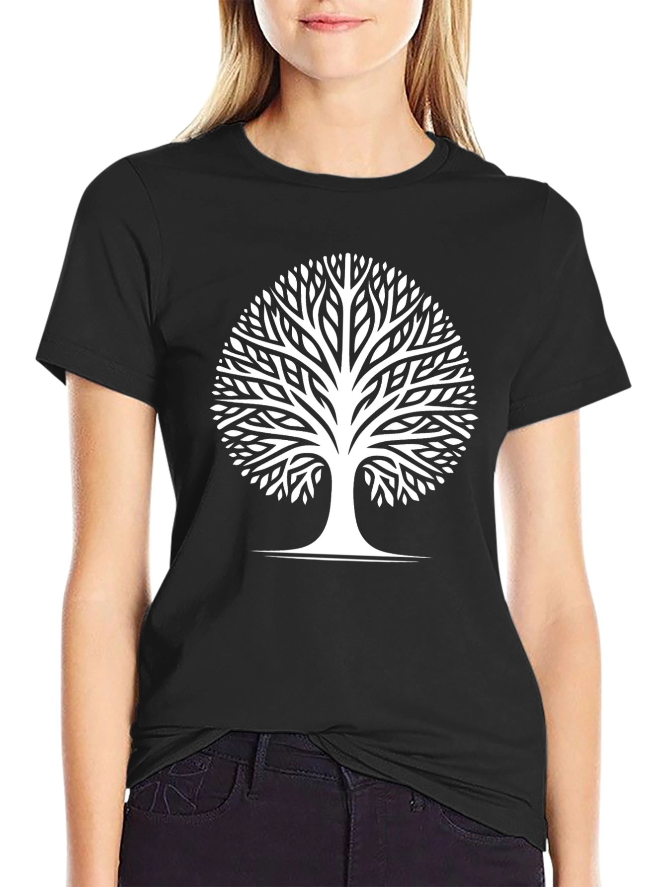 Elegant Tree of Life Graphic T-Shirt - Black