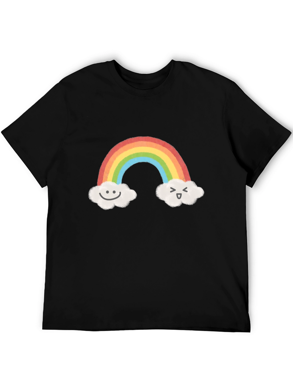 Cute Rainbow & Cloud Graphic Black T-Shirt