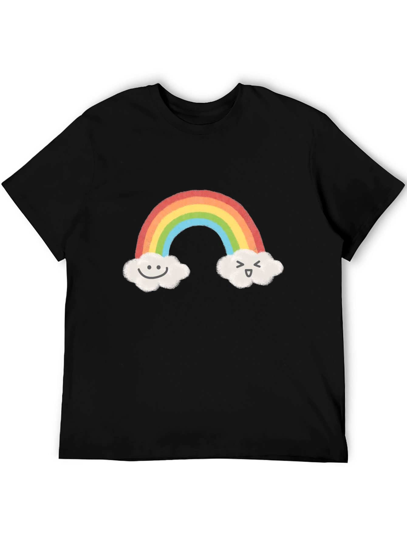 Cute Rainbow & Cloud Graphic Black T-Shirt