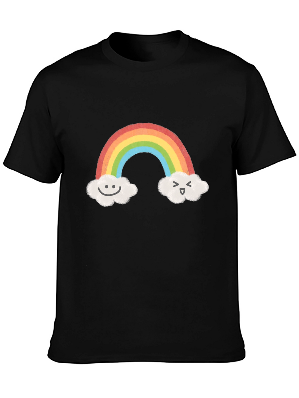Cute Rainbow & Cloud Graphic Black T-Shirt
