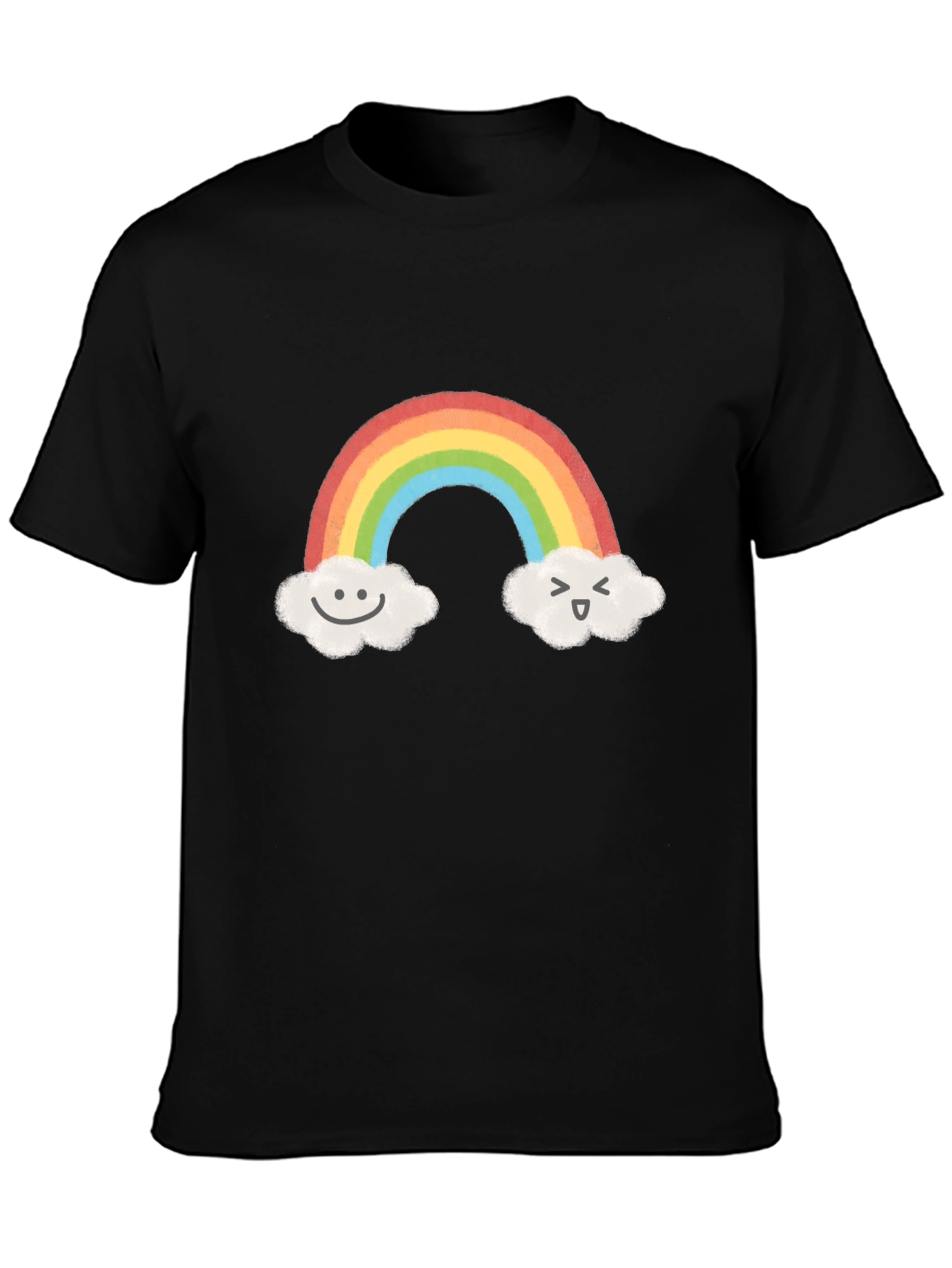 Cute Rainbow & Cloud Graphic Black T-Shirt