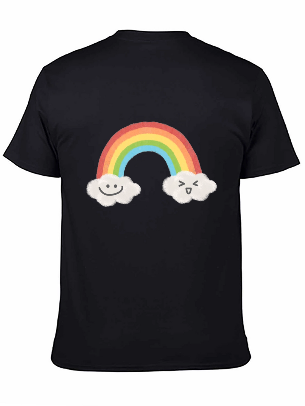 Cute Rainbow & Cloud Graphic Black T-Shirt
