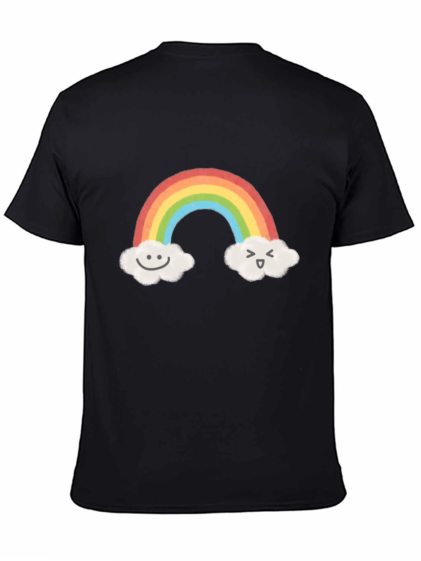 Cute Rainbow & Cloud Graphic Black T-Shirt