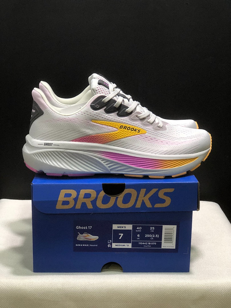 Brooks  Ghost 17 Neutral Road Running Shoes White Pink Yellow Gradient