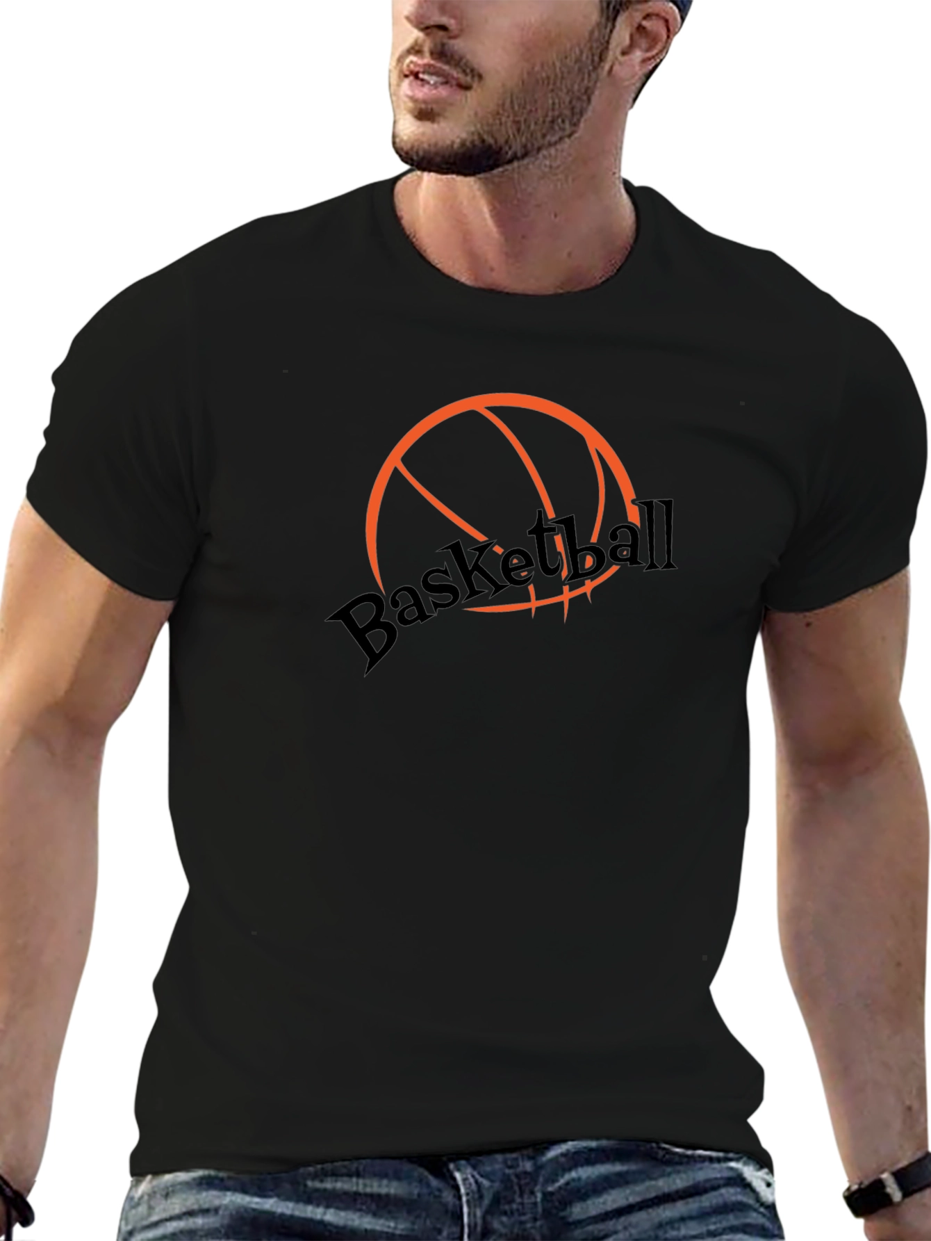 Basketball Graphic Tee - Stylish Black Cotton T-Shirt