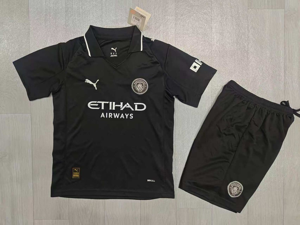KIDS  Manchester City Away Jersey & Shorts Set Core Black / Silver