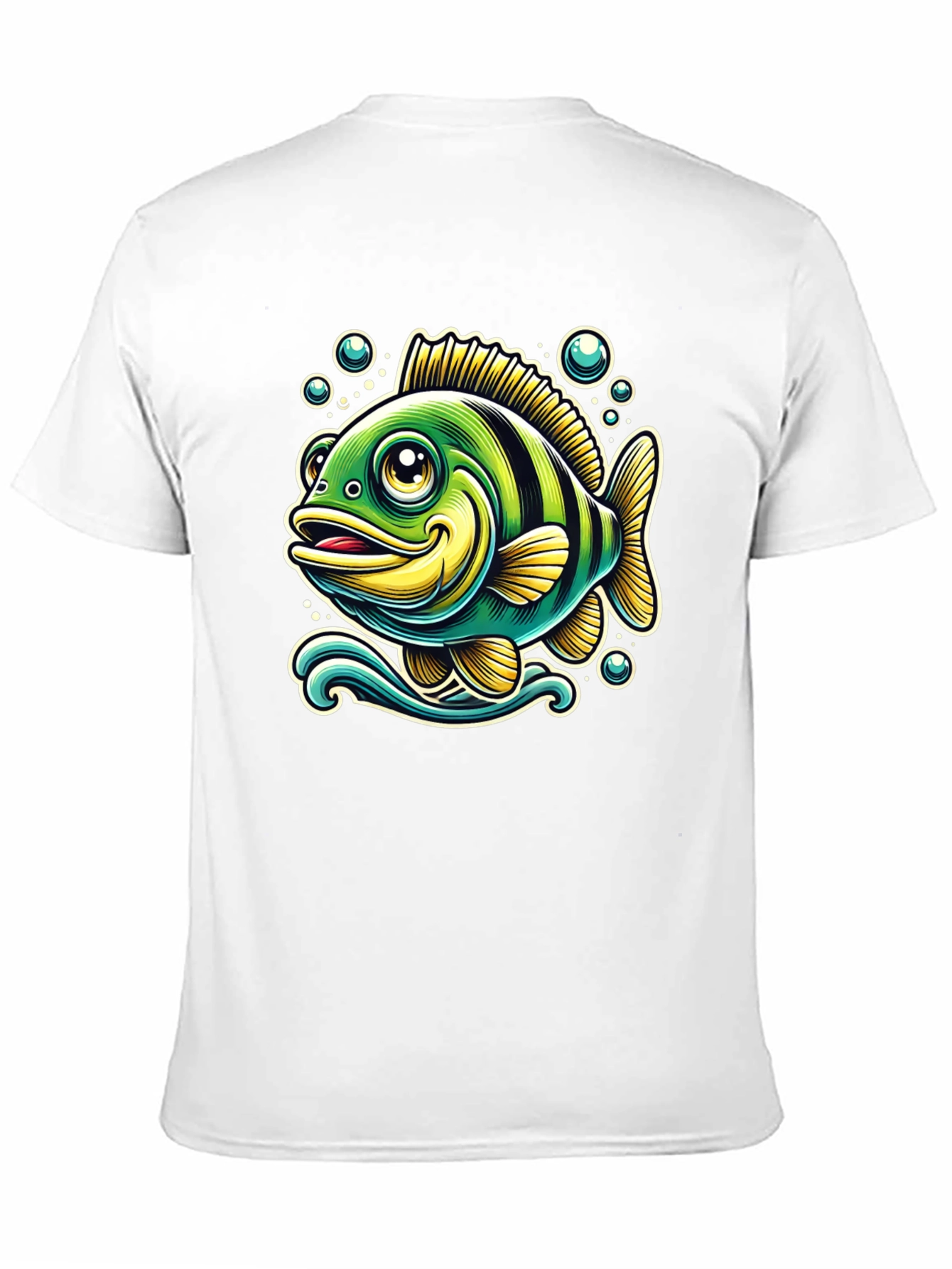 Cartoon Fish Graphic T-Shirt - Black Cotton Tee