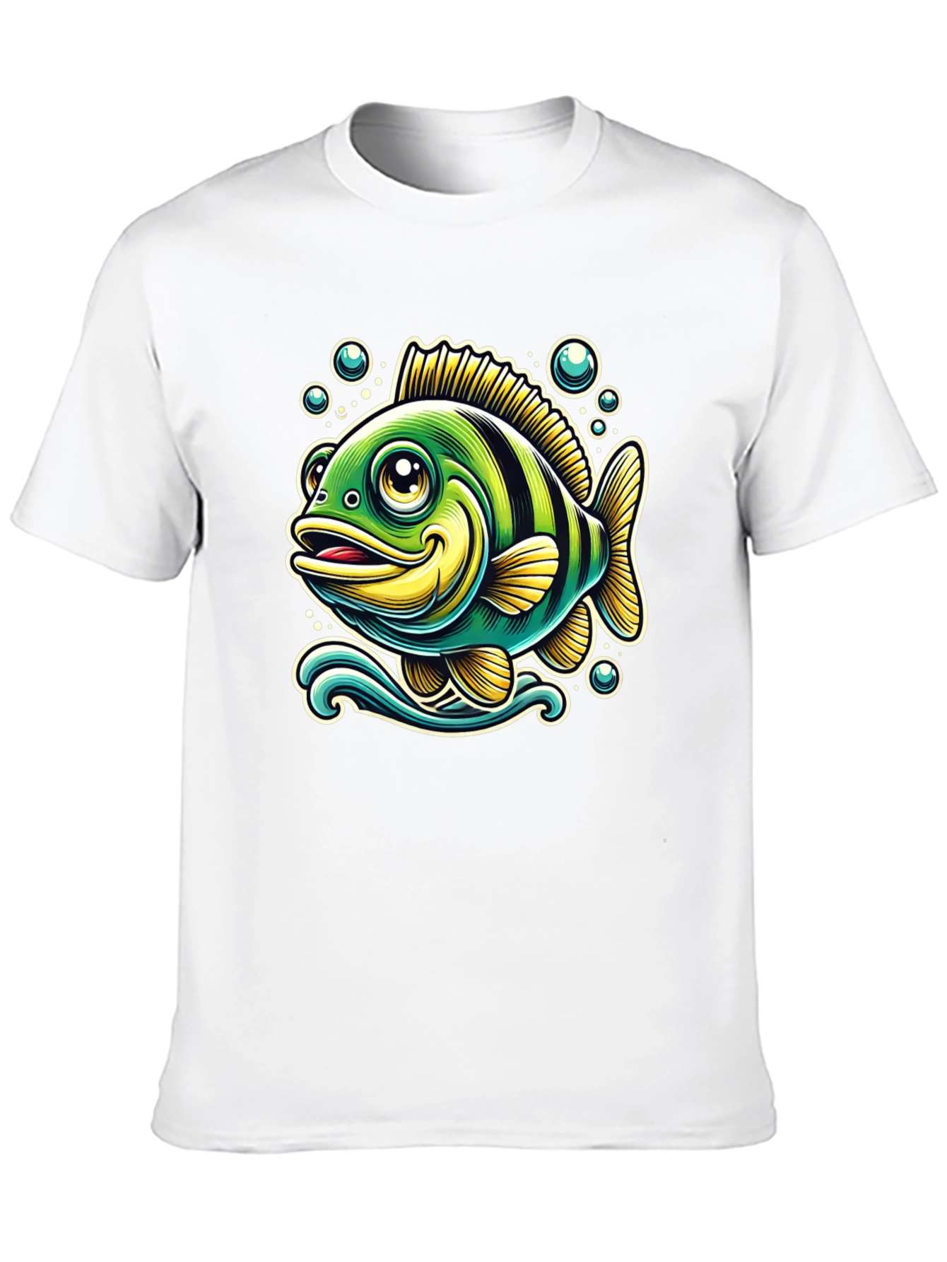 Cartoon Fish Graphic T-Shirt - Black Cotton Tee