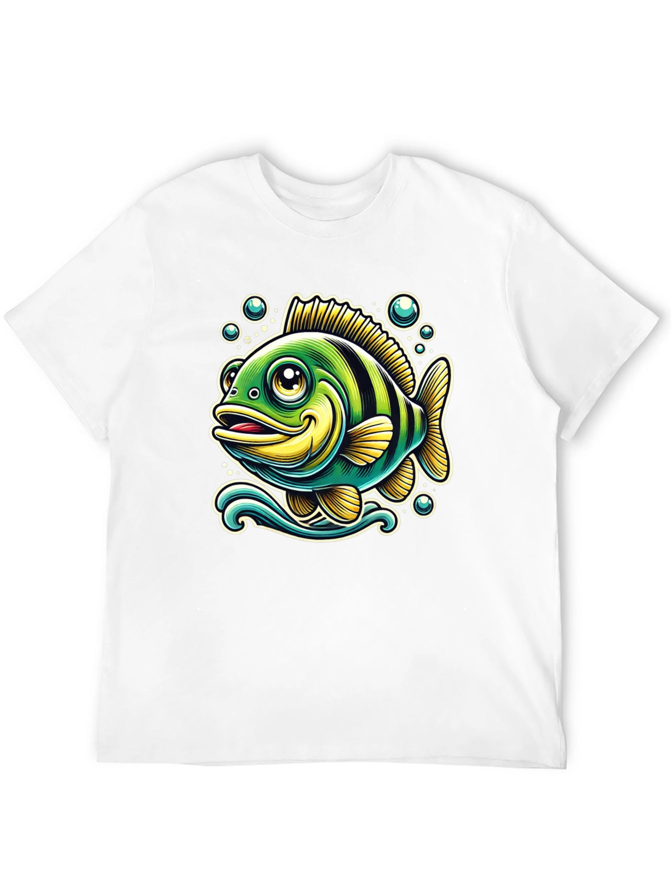 Cartoon Fish Graphic T-Shirt - Black Cotton Tee