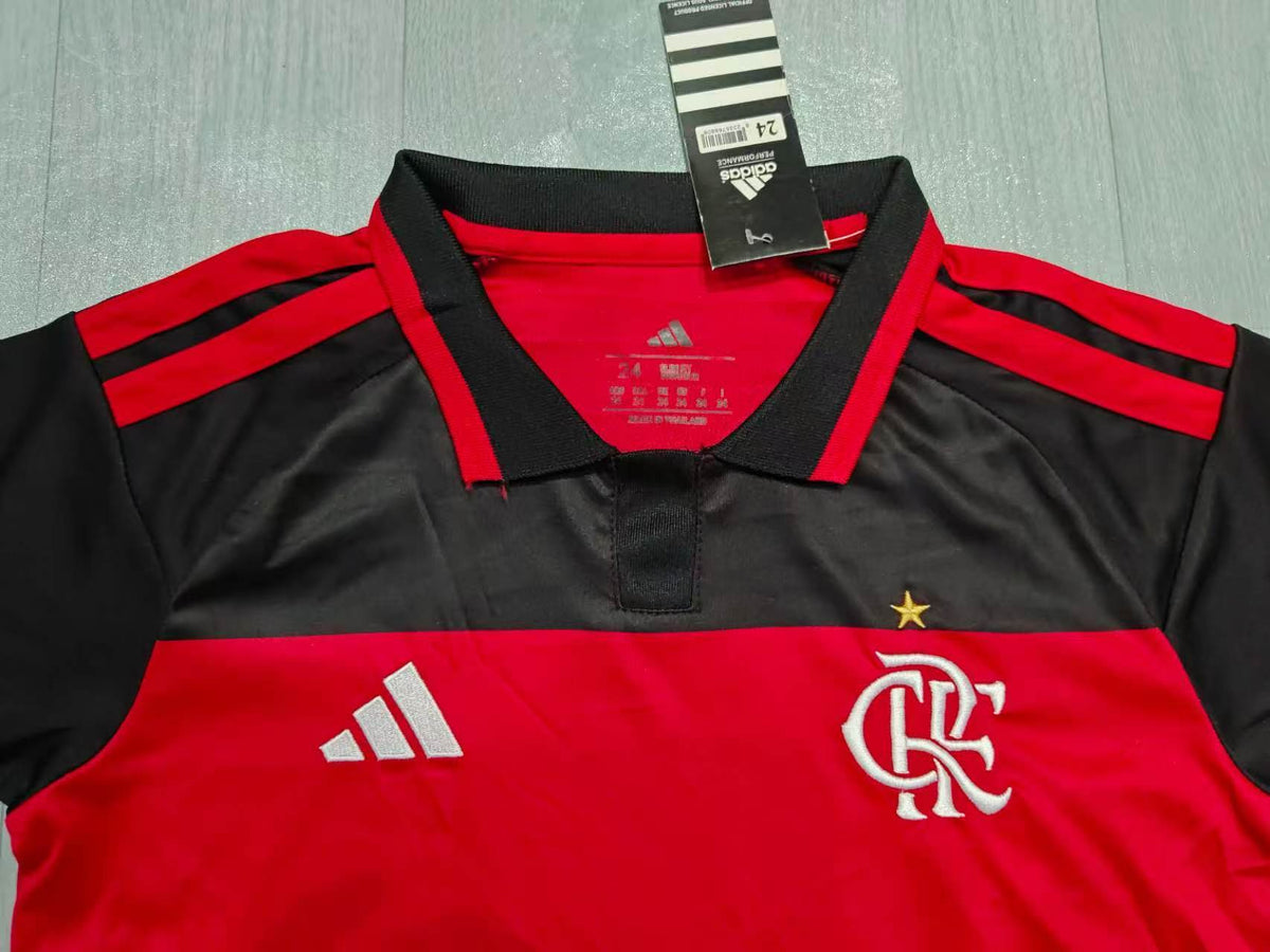 KIDS Flamengo Home Kit – Black/Red Horizontal Stripes