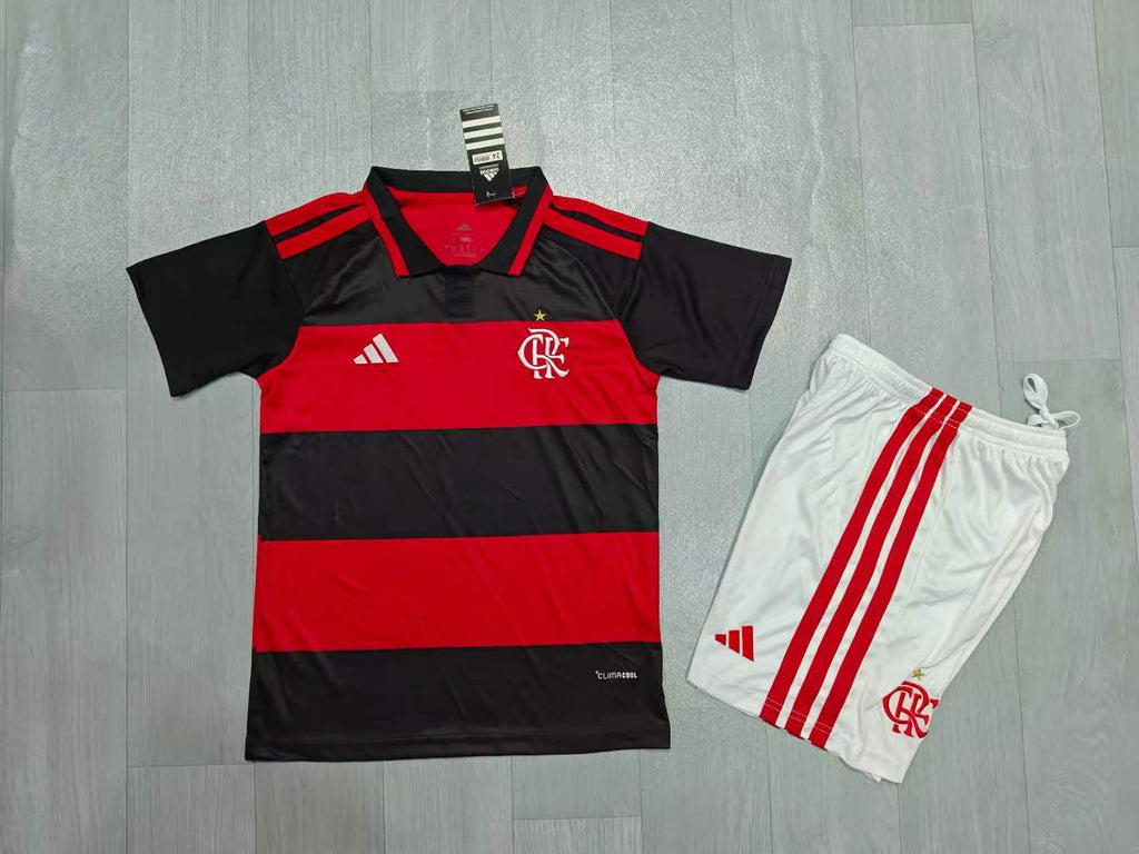 KIDS Flamengo Home Kit – Black/Red Horizontal Stripes