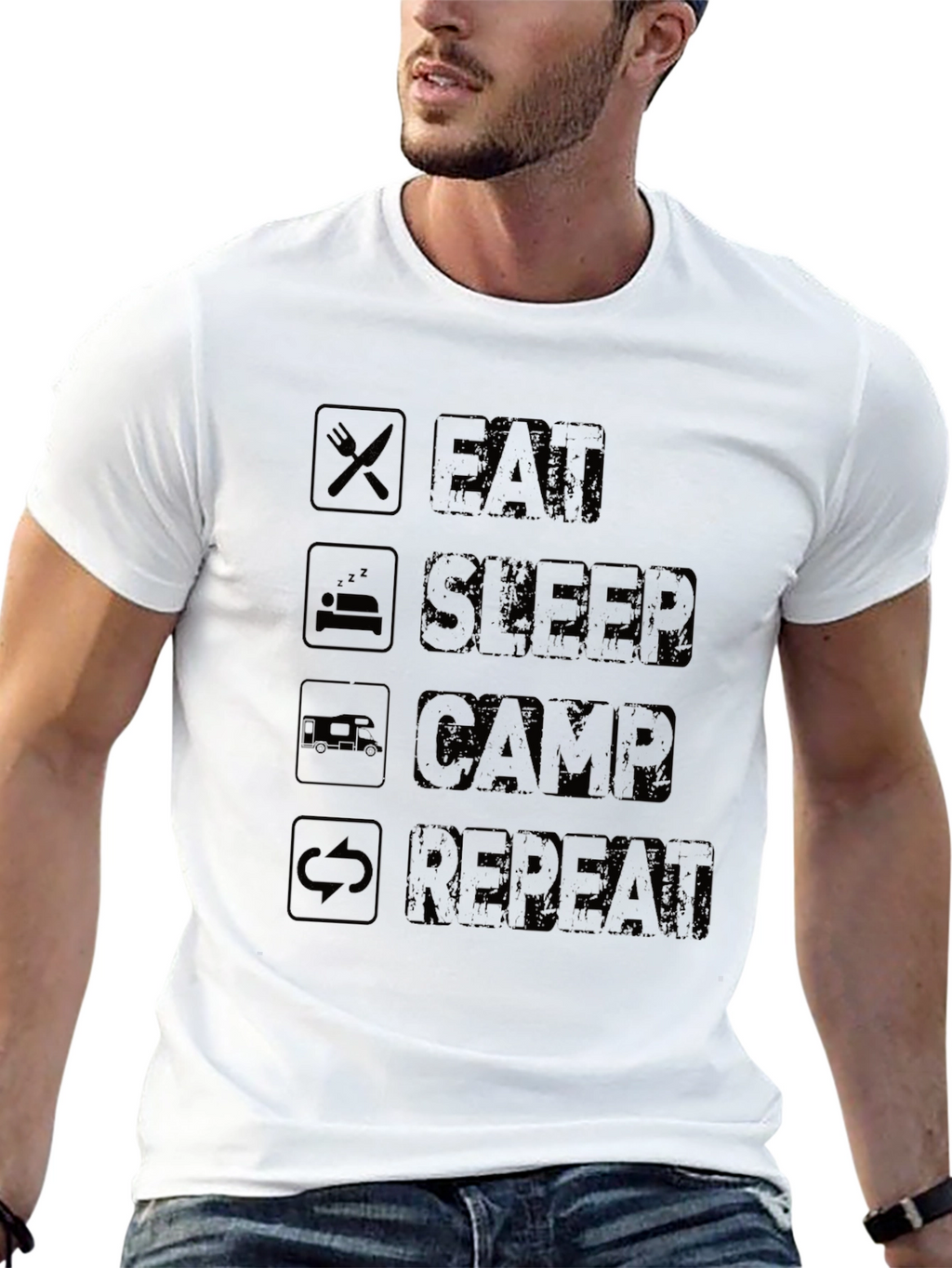 Eat Sleep Camp Repeat Black T-Shirt