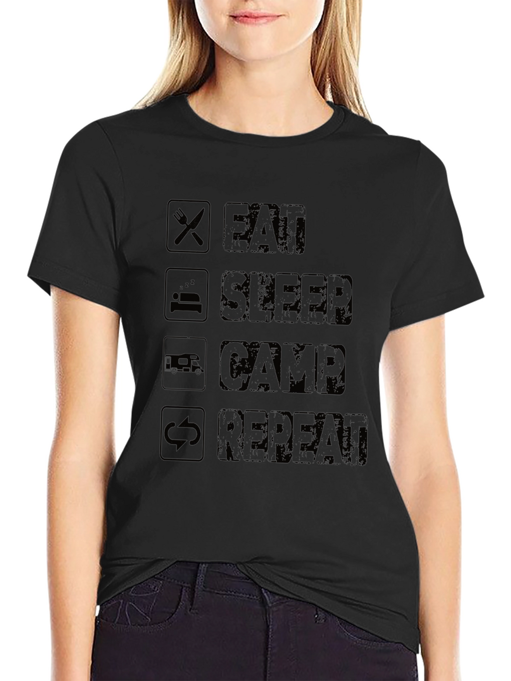 Eat Sleep Camp Repeat Black T-Shirt