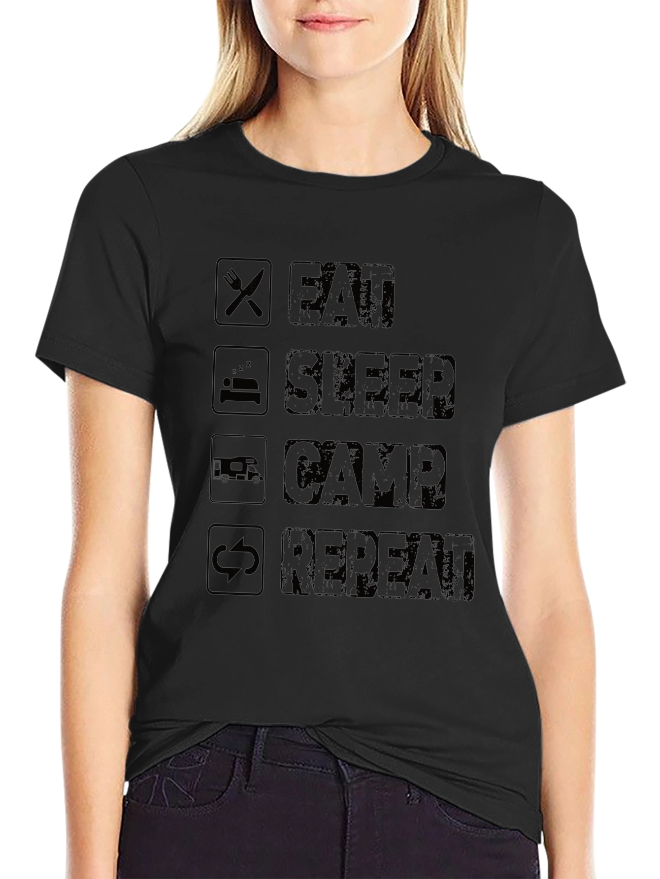 Eat Sleep Camp Repeat Black T-Shirt