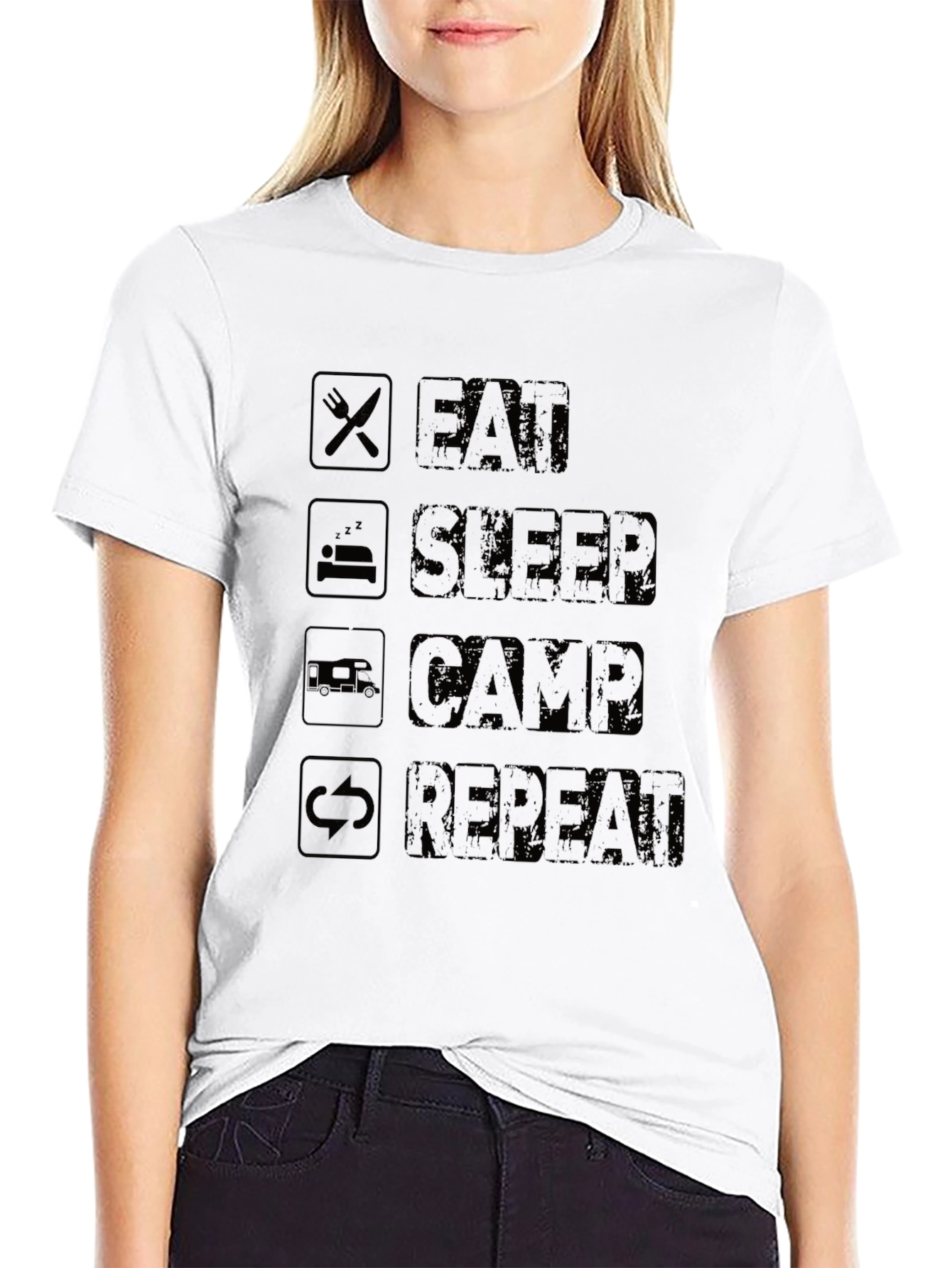 Eat Sleep Camp Repeat Black T-Shirt