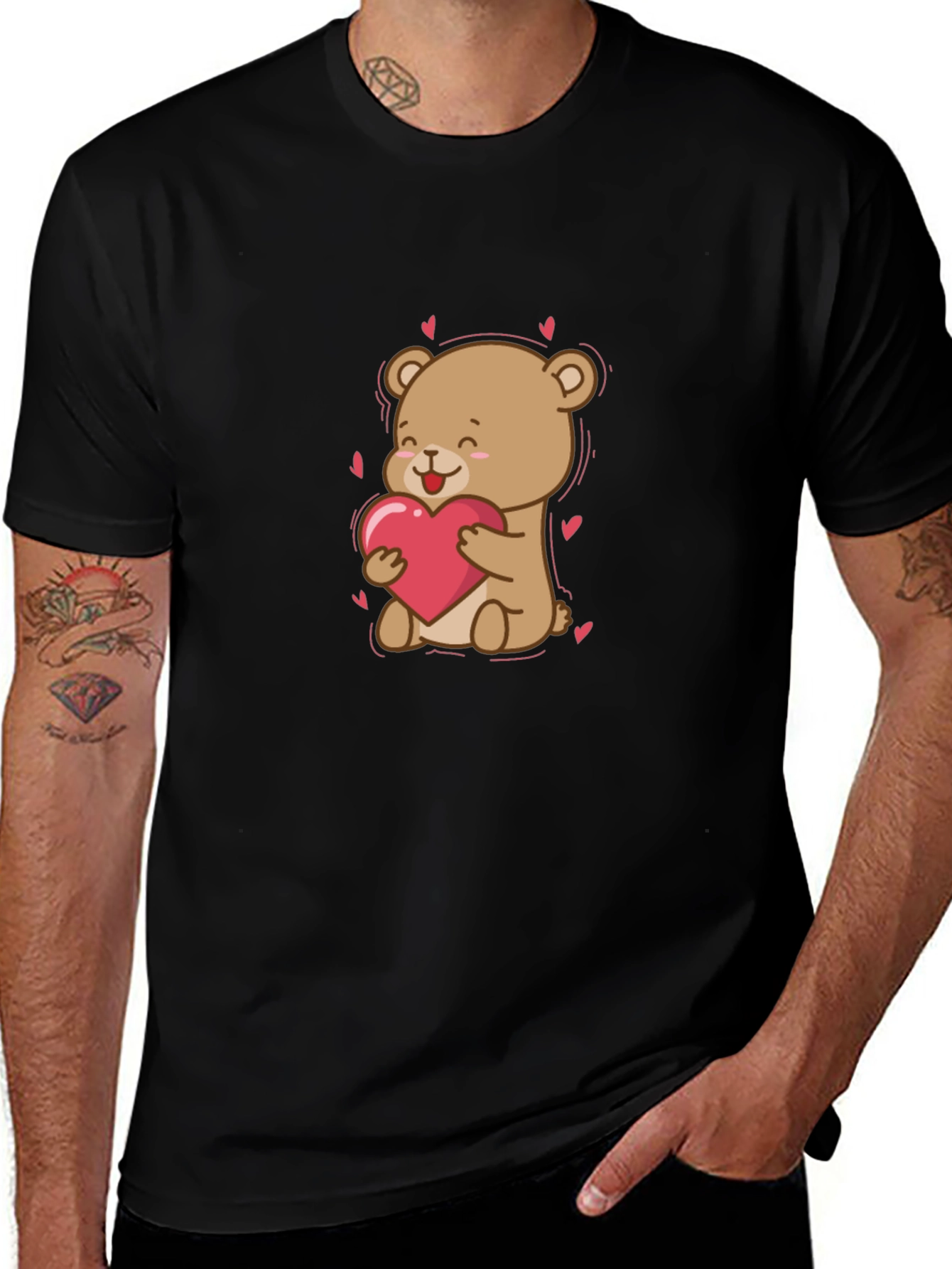 Cute Bear Holding Heart Graphic T-Shirt