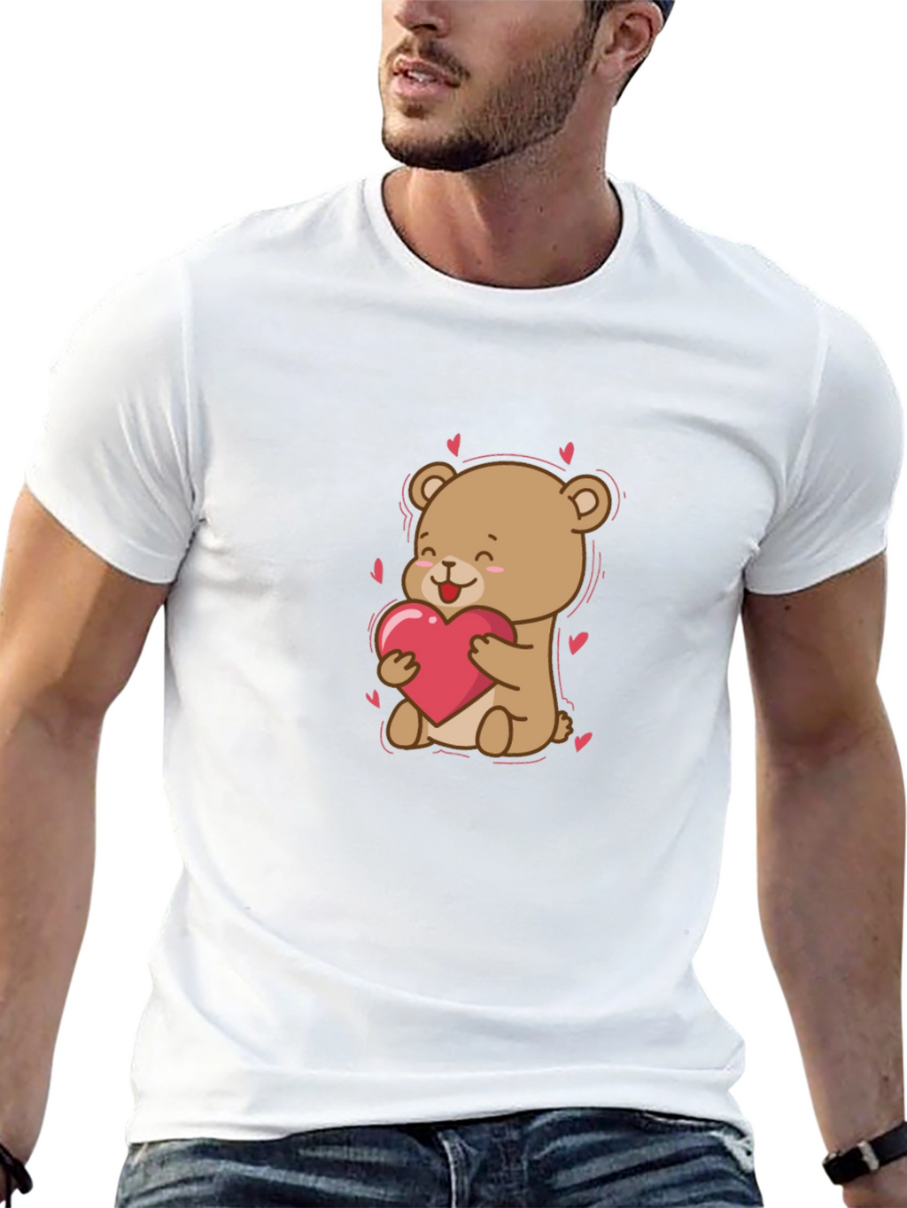 Cute Bear Holding Heart Graphic T-Shirt