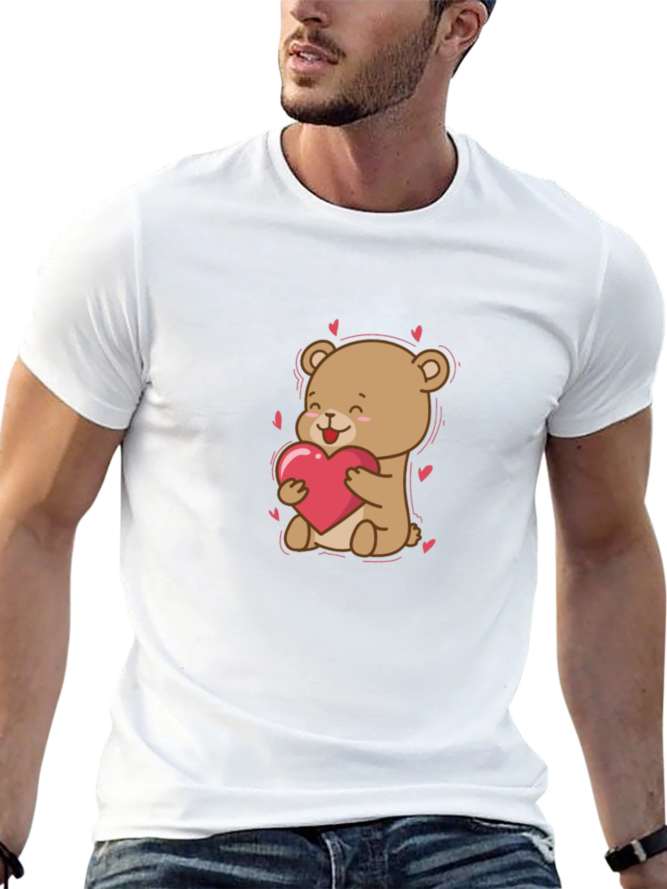Cute Bear Holding Heart Graphic T-Shirt