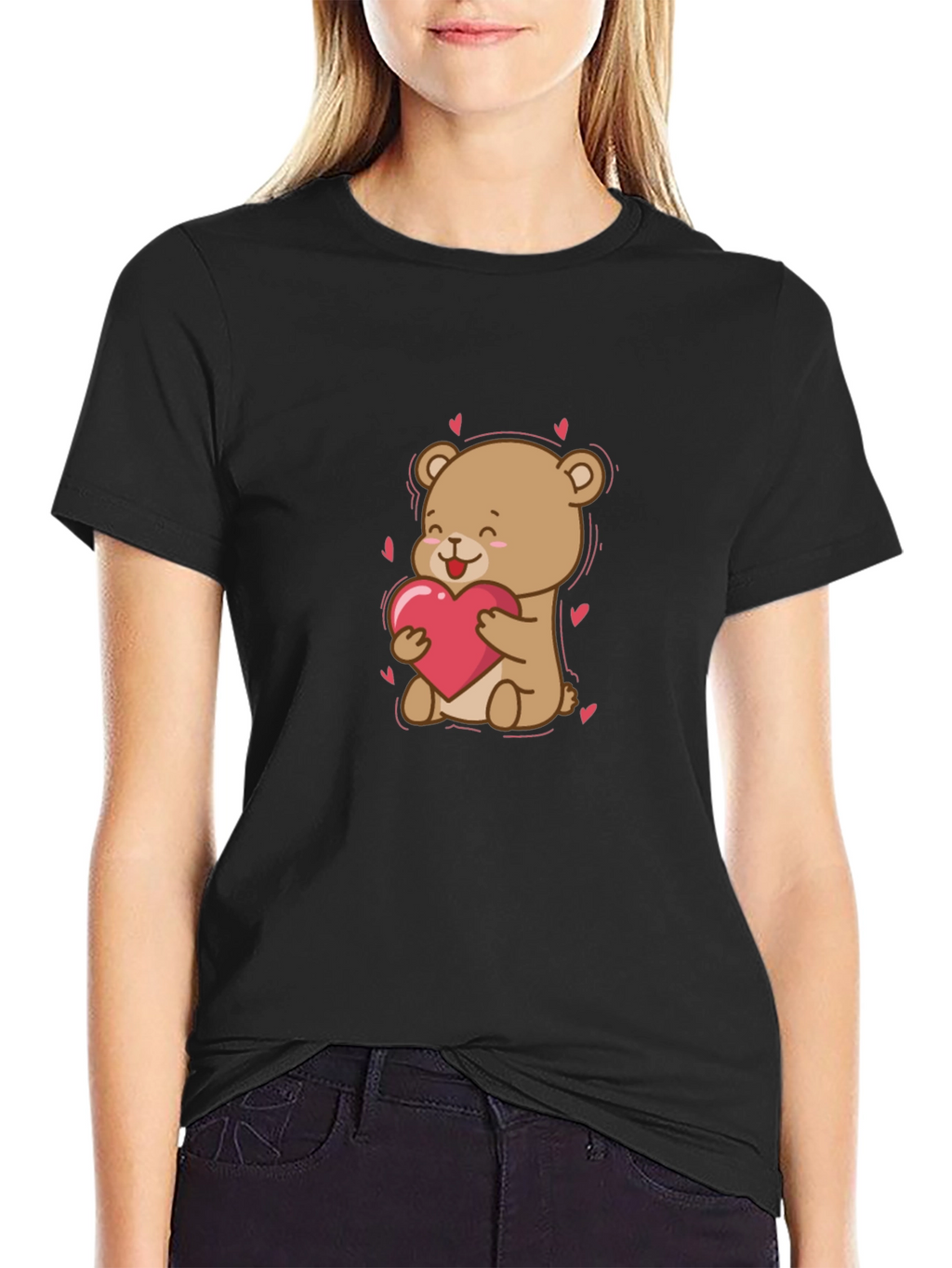 Cute Bear Holding Heart Graphic T-Shirt