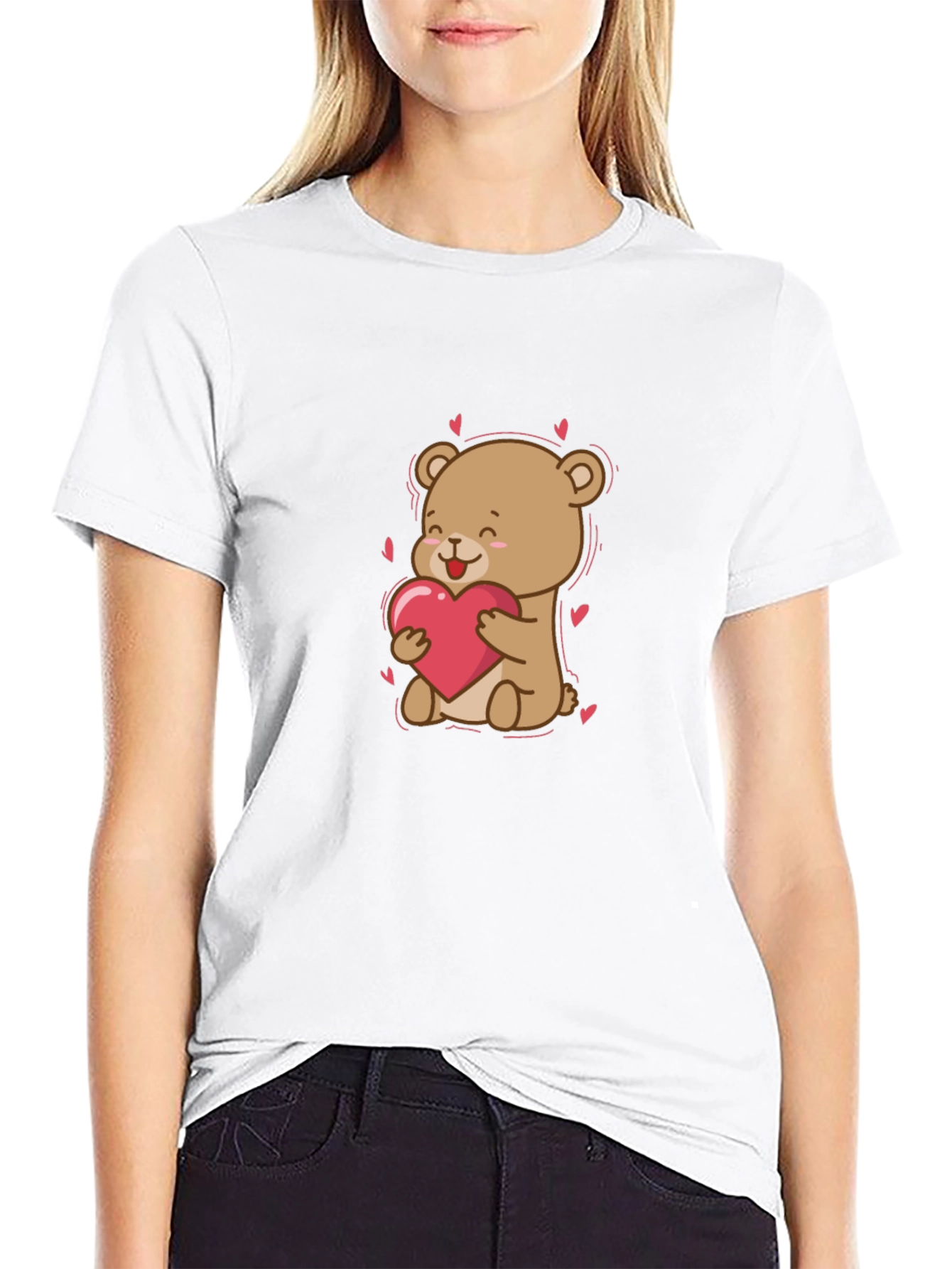 Cute Bear Holding Heart Graphic T-Shirt