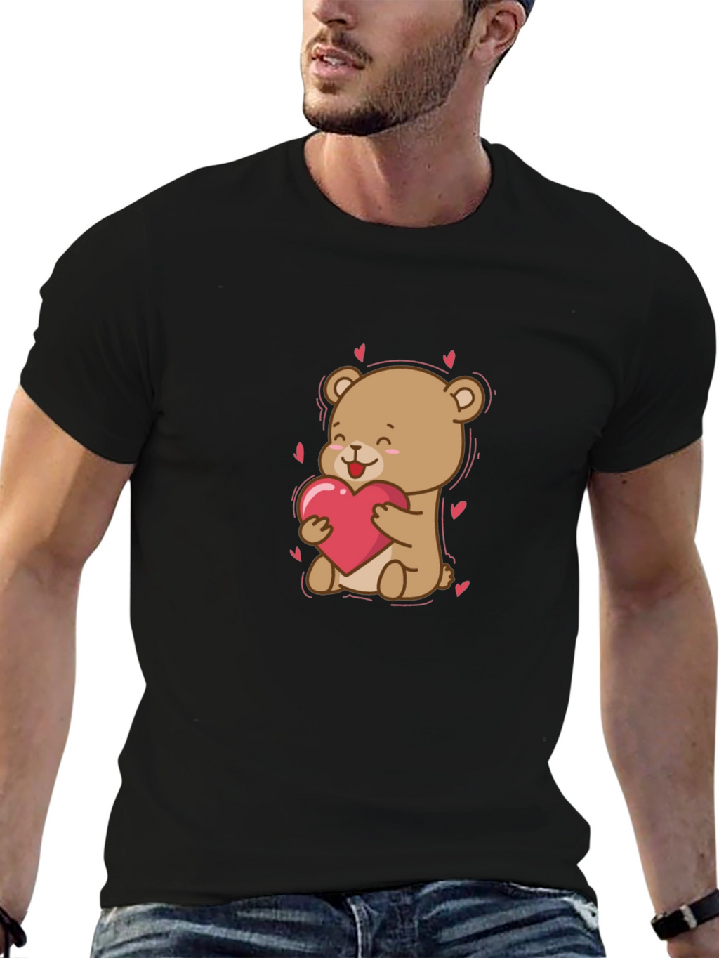 Cute Bear Holding Heart Graphic T-Shirt