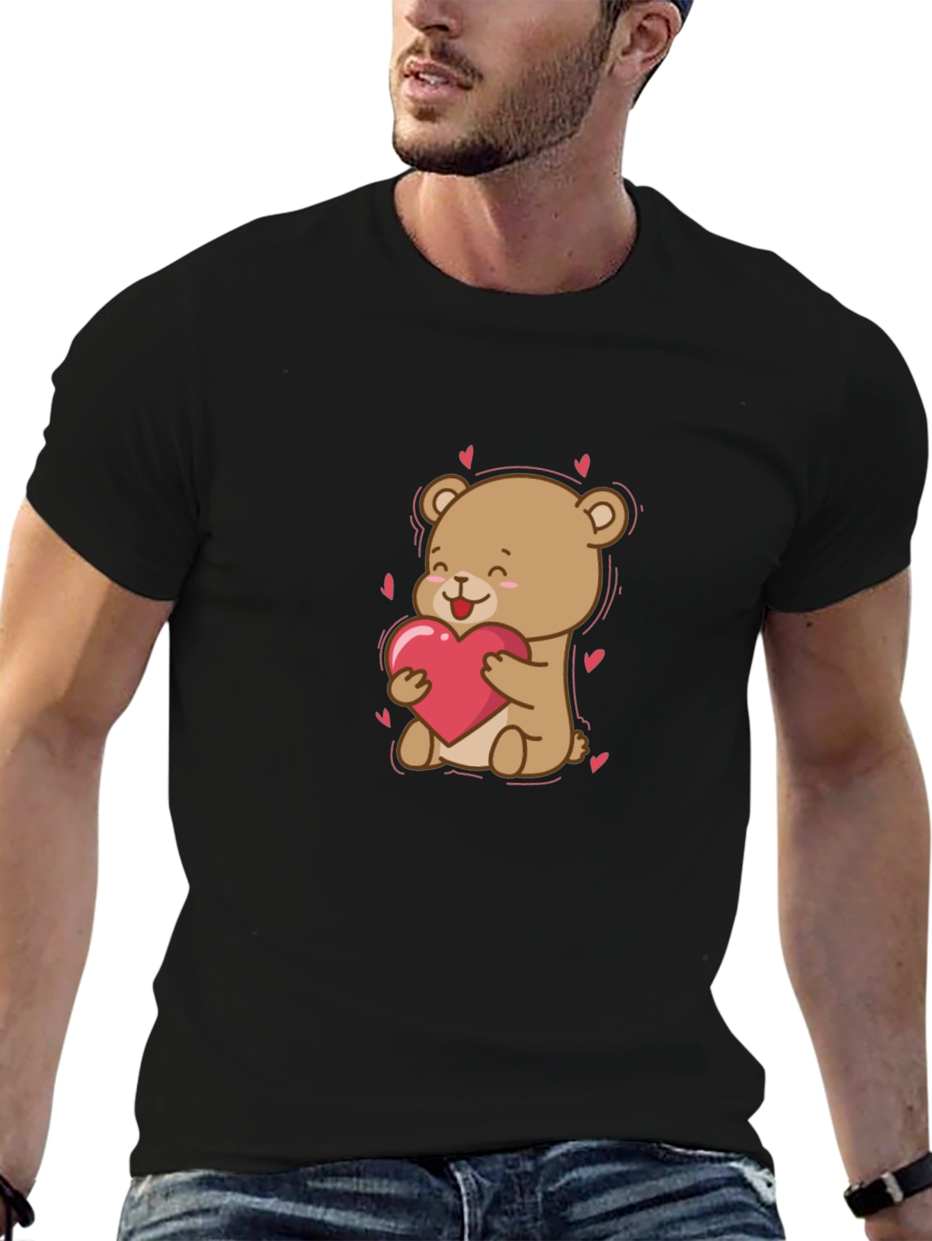 Cute Bear Holding Heart Graphic T-Shirt