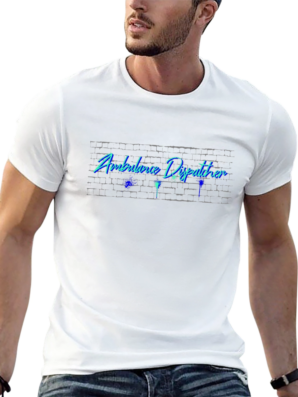 Ambulance Dispatcher Brick Wall Neon Style T-Shirt